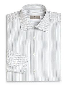 Canali Stripe Cotton Dress Shirt   White
