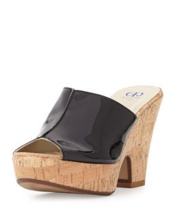 Amanda Patent Cork Slide On Sandals, Black
