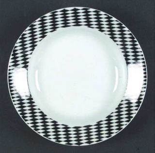 Studio Nova Flash Rim Soup Bowl, Fine China Dinnerware   White,Black Aztec  Bord