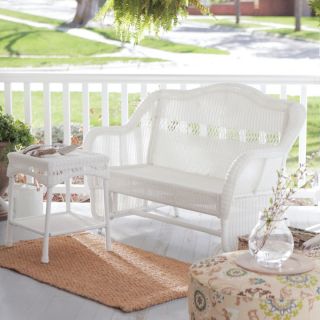 Hayneedle Casco Bay Resin Wicker Double Glider with Side Table   White   CWR354