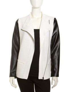 Asymmetric Faux Leather Sleeve Jacket