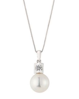 Diamond Inset Akoya Pearl Pendant Necklace