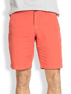 Faconnable Enzyme Washed Cotton & Linen Shorts   Coral