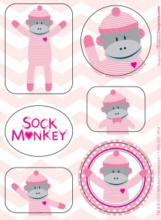 Sock Monkey Pink Sticker Sheets (4)