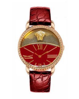 Dual Dial Leather Strap Watch, Red