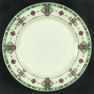 Sakura Cortez Salad Plate, Fine China Dinnerware   Green,Gray&Red Shapes On Rim,
