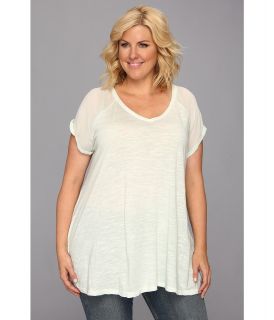 DKNY Jeans Plus Size Mix Media Top Womens Short Sleeve Pullover (White)