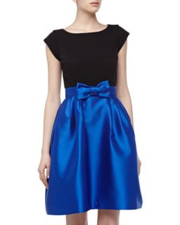 Two Tone Bow Front Cocktail Dress, Black/Royal Blue